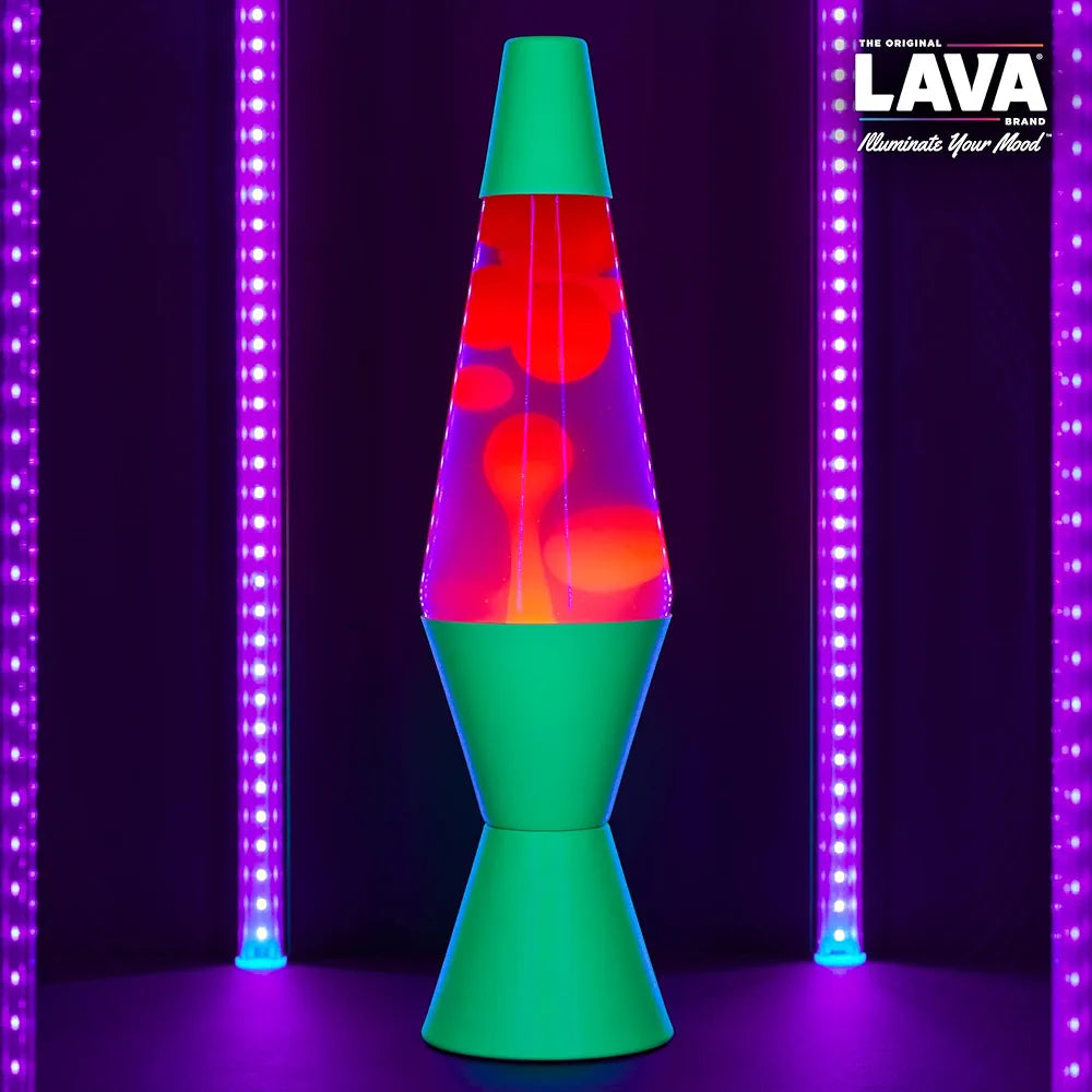 LAVA The Original Lamp - 14.5" Neon Green - Classic Liquid Motion Lamp - Orange and Pink Liquid