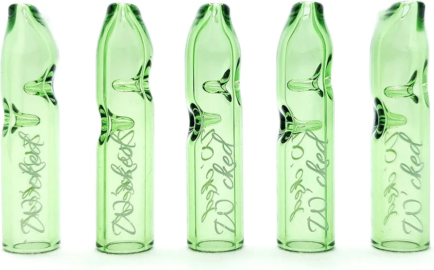 5PCS Reusable W'cked Glass Filter Tips for Pre Rolled Rolling Paper Cones Green