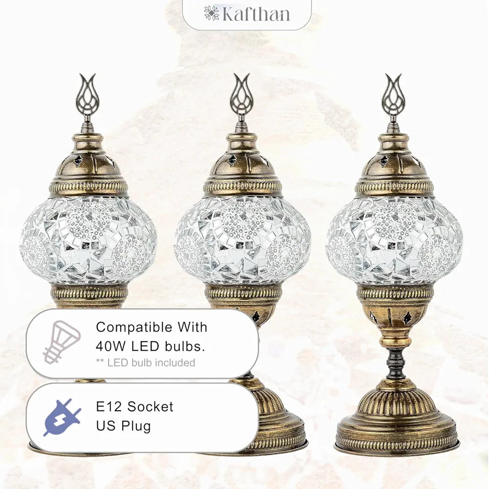 Mosaic Stained Glass Turkish Lamp White
