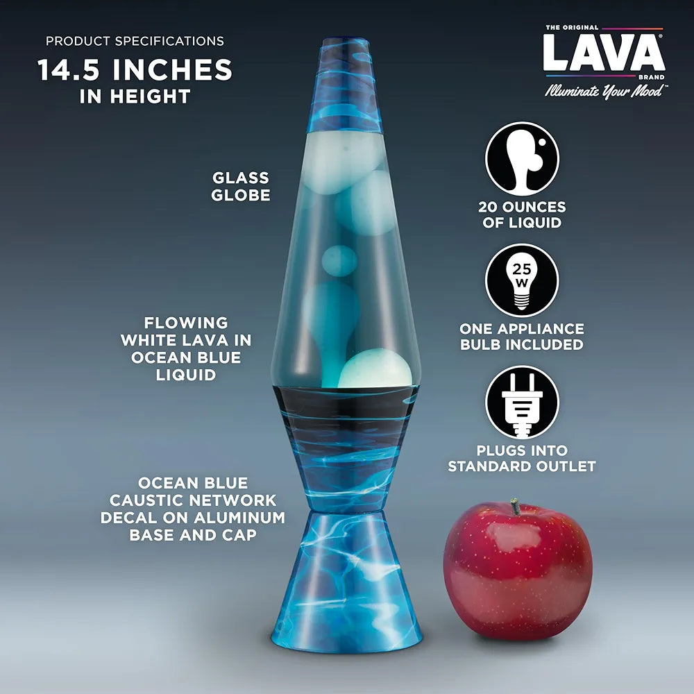 LAVA The Original Lamp - 14.5" Night Swim - Classic Liquid Motion Lamp - White Wax and Blue Liquid