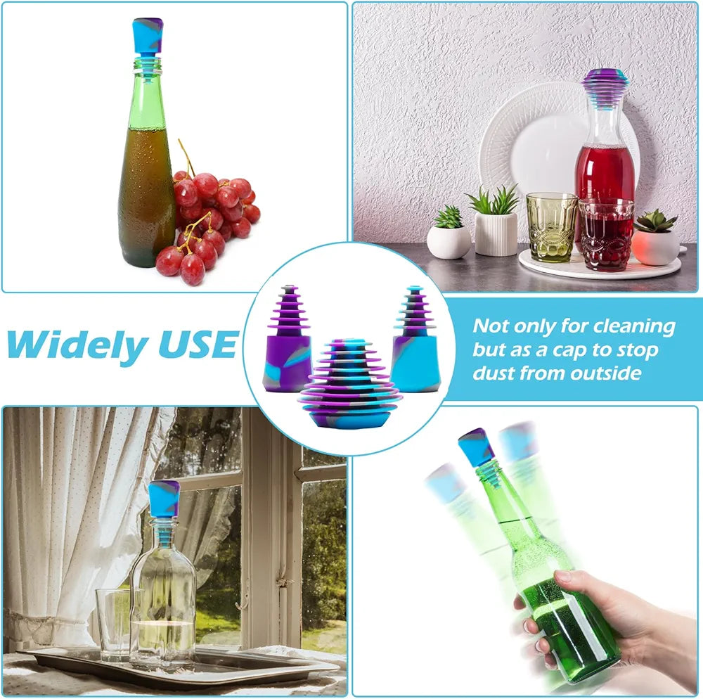 Silicone Cleaning Plugs, 3PCS Silicone Cleaning Stoppers, with 8PCS Bottle Brushes Set for Cleaning, Storaging, and Proofing Glass Water Pipes