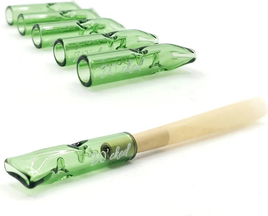5PCS Reusable W'cked Glass Filter Tips for Pre Rolled Rolling Paper Cones Green