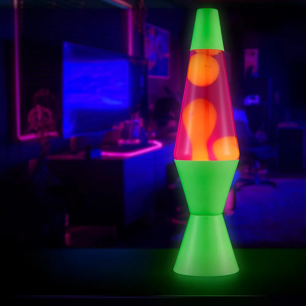 LAVA The Original Lamp - 14.5" Neon Green - Classic Liquid Motion Lamp - Orange and Pink Liquid