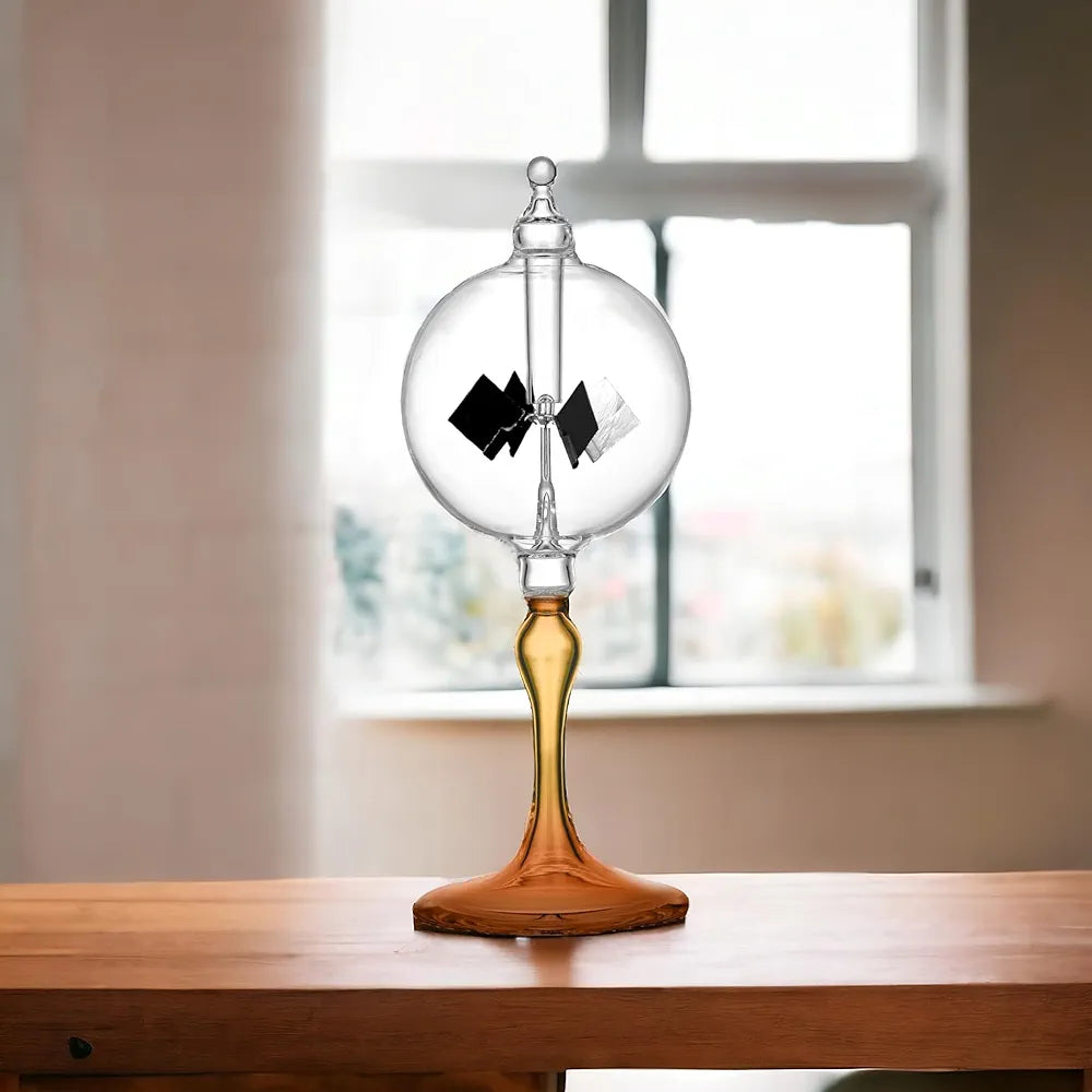 Medium Orange Solar Power Radiometer Crookes Spinning Vanes Glass Windmill