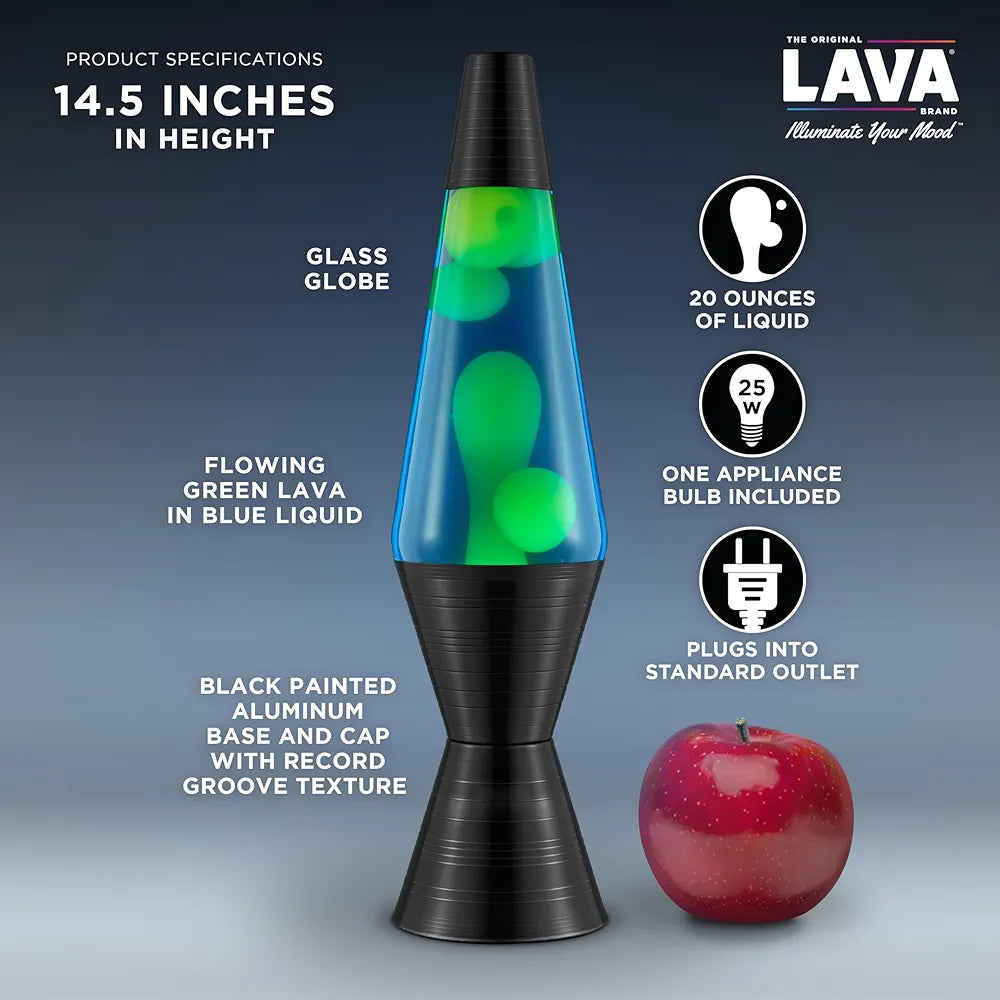 LAVA The Original Lamp - 14.5'' Vinyl Record Grooved Base - Classic Liquid Motion Lamp - Yellow and Blue Liquid