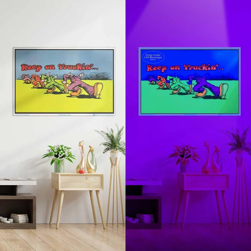Keep on Truckin (by R. Crumb) Blacklight Poster - Authentic Blacklight-Reactive Flocked Material - 35" x 23"