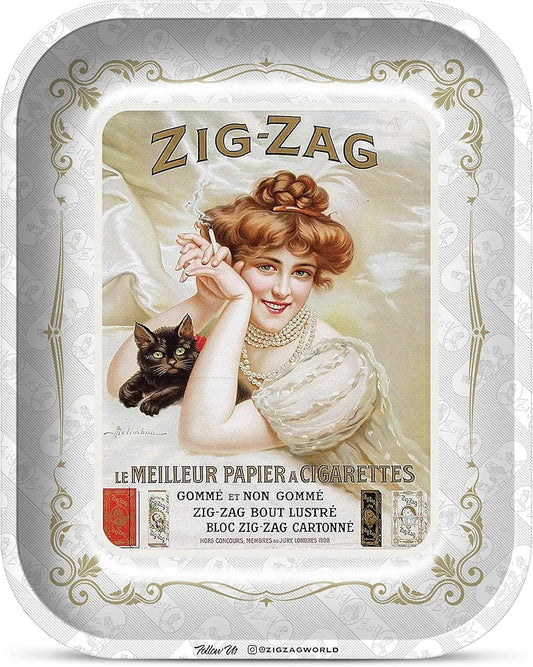 ZIG-ZAG Large Metal Rolling Tray - Vintage White - Elegant Design, Sleek Finish, Smooth Rounded Corners