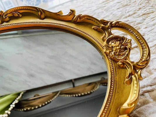 Schones Geschaft Decorative Mirror Tray (14.4”x 9.8”) (Gold - Oval)
