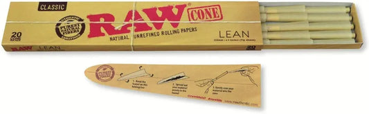 RAW Classic Natural Unrefined Pre Rolled Cones - 20 Cones Per Pack - Lean Size (1 Pack), 20 Count (Pack of 1)