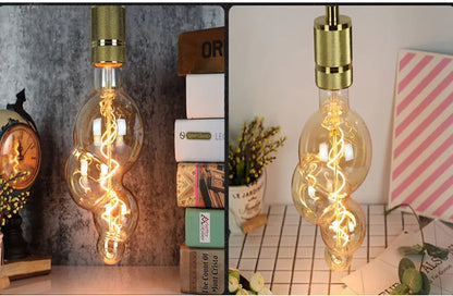 Large Vintage Light Bulb Bubble Light Bulb 4W Bubble Shaped LED Oversized Edison Bulb 2300K Warm White Amber Glass Spiral Flexible Filament E26 Base