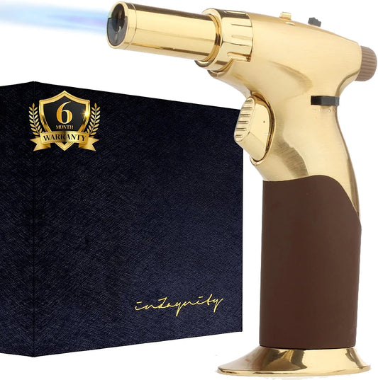 Dual Flame Butane Torch Gun - Refillable Luxury Hand Torch Gold