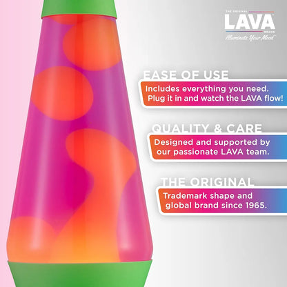 LAVA The Original Lamp - 14.5" Neon Green - Classic Liquid Motion Lamp - Orange and Pink Liquid