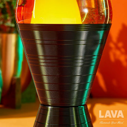 The Original LAVA® Lamp 14.5'' Vinyl Record Grooved Base - Classic Liquid Motion Lamp - Yellow Lava and Orange Liquid