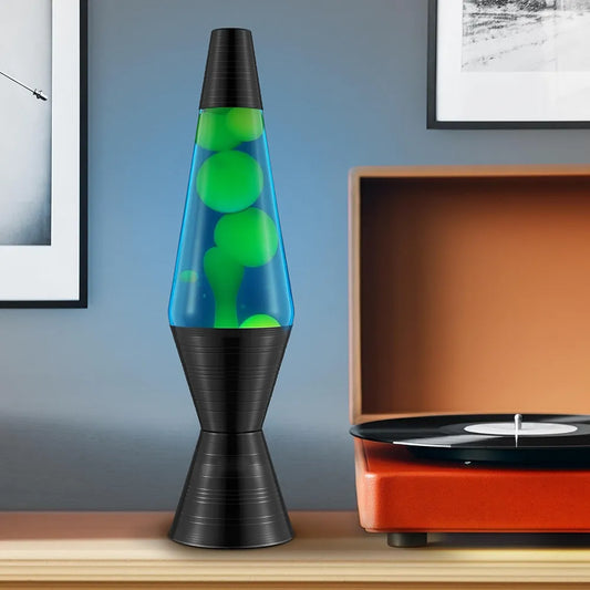 LAVA The Original Lamp - 14.5'' Vinyl Record Grooved Base - Classic Liquid Motion Lamp - Yellow and Blue Liquid