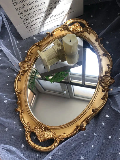 Schones Geschaft Decorative Mirror Tray (14.4”x 9.8”) (Gold - Oval)