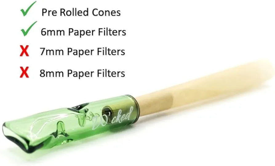 5PCS Reusable W'cked Glass Filter Tips for Pre Rolled Rolling Paper Cones Green