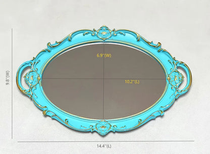 Schones Geschaft Decorative Mirror Tray (14.4”x 9.8”) (Blue - Oval)