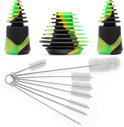 Silicone Cleaning Plugs, 3PCS Silicone Cleaning Stoppers, with 8PCS Bottle Brushes Set for Cleaning, Storaging, and Proofing Glass Water Pipes