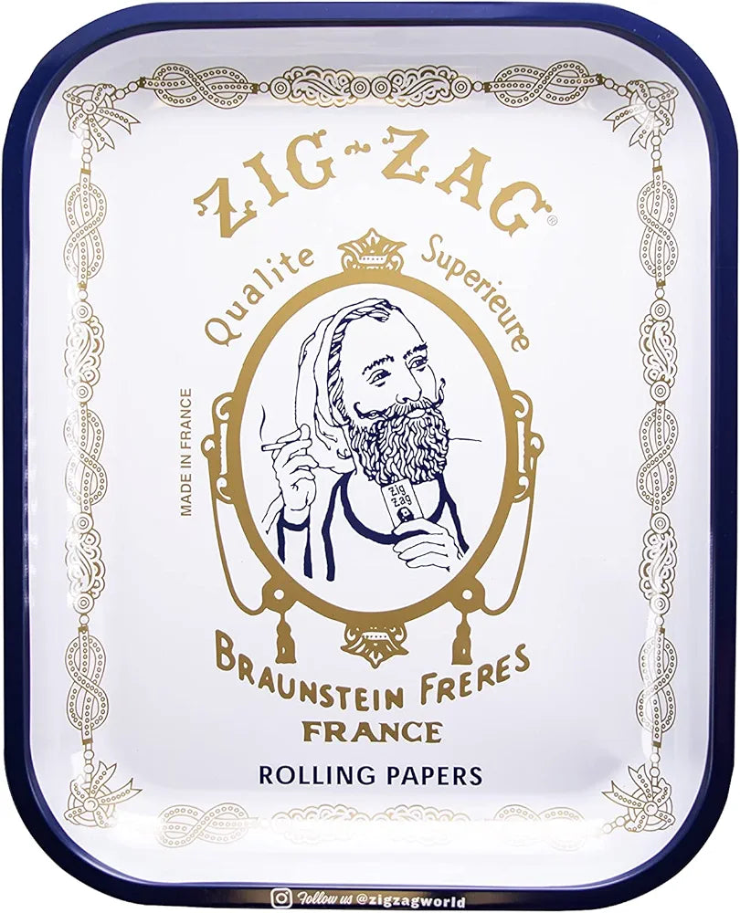 ZIG-ZAG Large Metal Rolling Tray - White, 13.4" x 10.8"