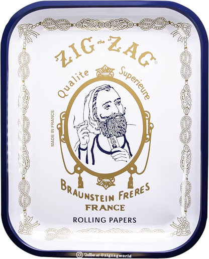 ZIG-ZAG Large Metal Rolling Tray - White, 13.4" x 10.8"