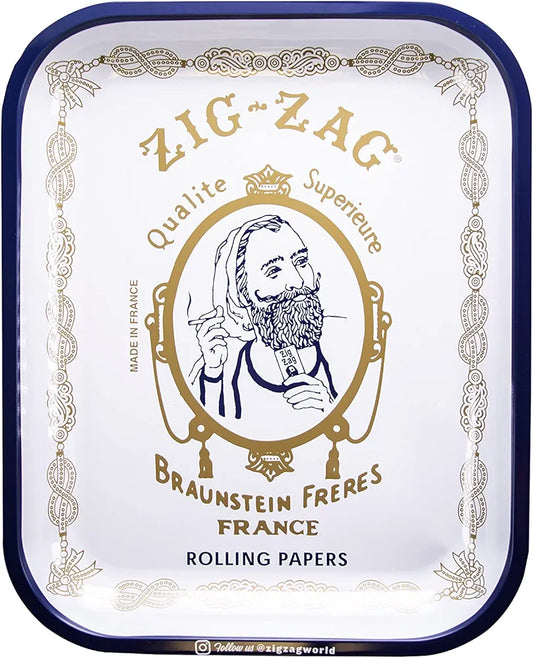 ZIG-ZAG Large Metal Rolling Tray - White, 13.4" x 10.8"