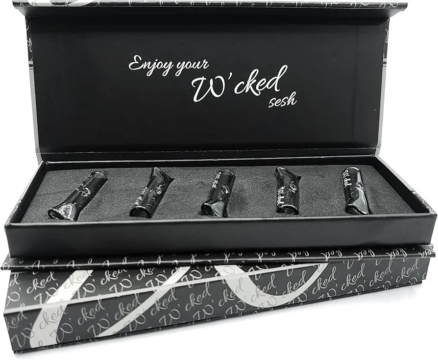 5PCS Reusable W'cked Glass Filter Tips for Pre Rolled Rolling Paper Cones Black