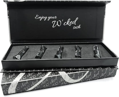 5PCS Reusable W'cked Glass Filter Tips for Pre Rolled Rolling Paper Cones Black