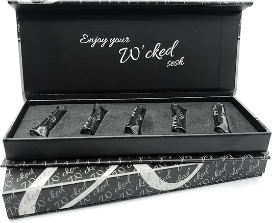 5PCS Reusable W'cked Glass Filter Tips for Pre Rolled Rolling Paper Cones Black