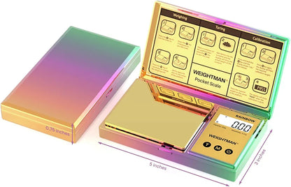 Multi Color Digital Scale Gram, 200g/0.01g Pocket Scale Gold Titanium Plating, LCD Backlit Display, Mini Jewelry Scale with 6 Units, Auto Off, Tare Function for Food, Coins, Battery Included