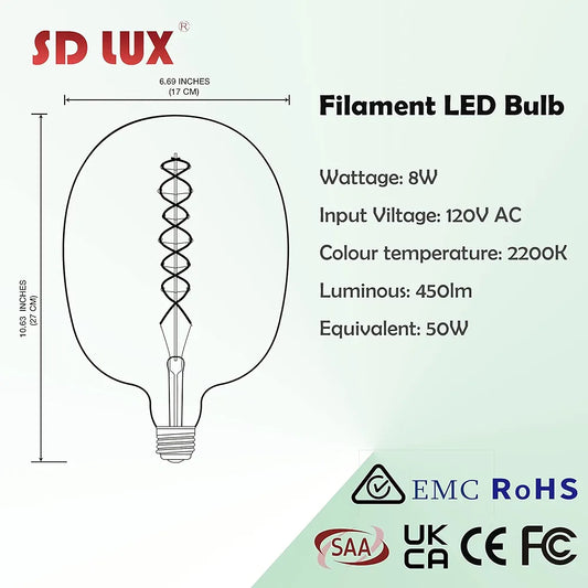 Oversized Vintage Giant LED Light Bulb Huge Edison Bulb- Dimmable, 8W 450LM (50W Equi), Warm White 2200K, Medium E26 Base