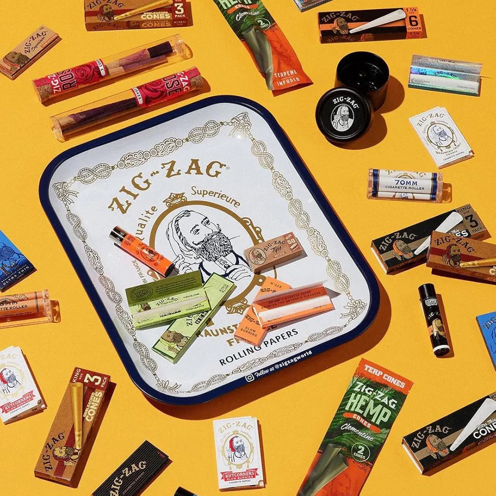 ZIG-ZAG Large Metal Rolling Tray - White, 13.4" x 10.8"