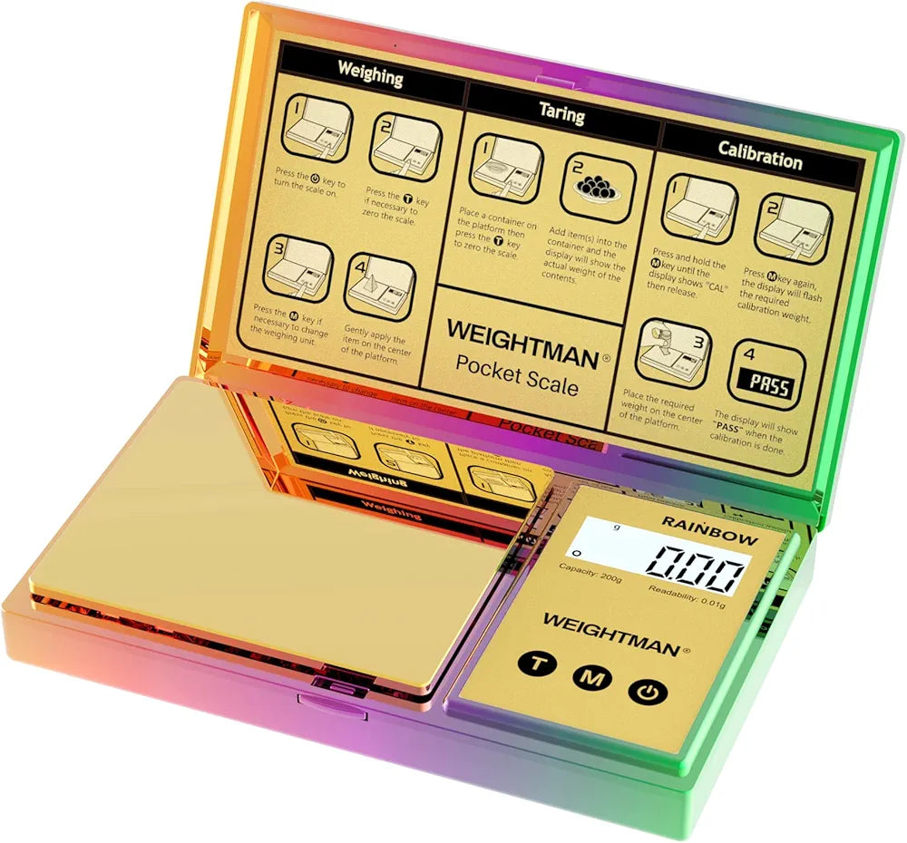 Multi Color Digital Scale Gram, 200g/0.01g Pocket Scale Gold Titanium Plating, LCD Backlit Display, Mini Jewelry Scale with 6 Units, Auto Off, Tare Function for Food, Coins, Battery Included