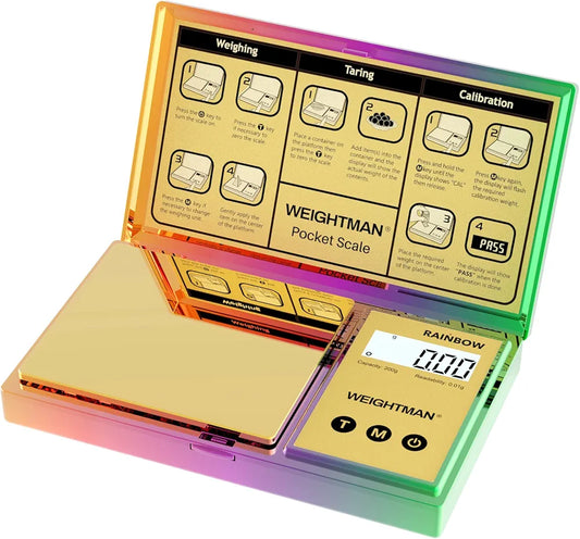 Multi Color Digital Scale Gram, 200g/0.01g Pocket Scale Gold Titanium Plating, LCD Backlit Display, Mini Jewelry Scale with 6 Units, Auto Off, Tare Function for Food, Coins, Battery Included