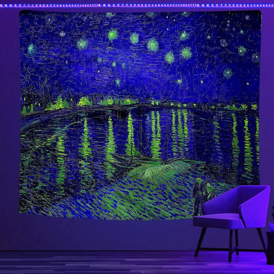 Van Gogh Starry Night Blacklight Tapestry Blacklight 59"x51"