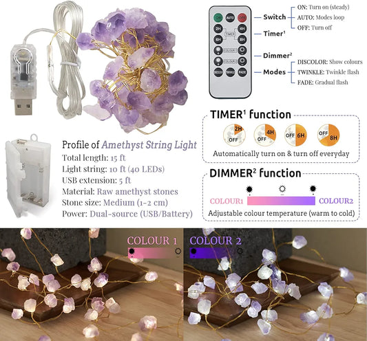 Amethyst Crystal String Lights 10 FT 20 LED
