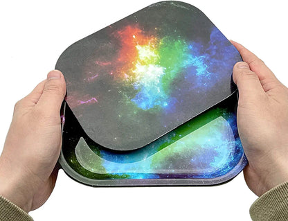 Metal Rolling Tray with Magnetic Lid, Galaxy Printing Rolling Tray with Lid (7”x5.5”)