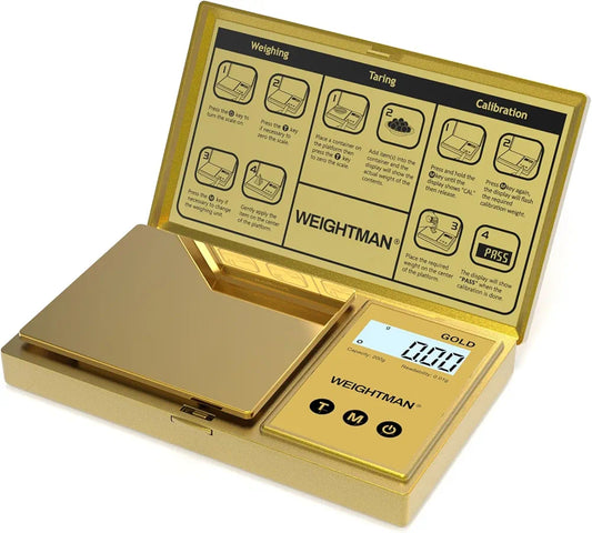 Gold Digital Scale Gram, 200g/0.01g Pocket Scale Gold Titanium Plating, LCD Backlit Display, Mini Jewelry Scale with 6 Units, Auto Off, Tare Function for Food, Coins, Battery Included