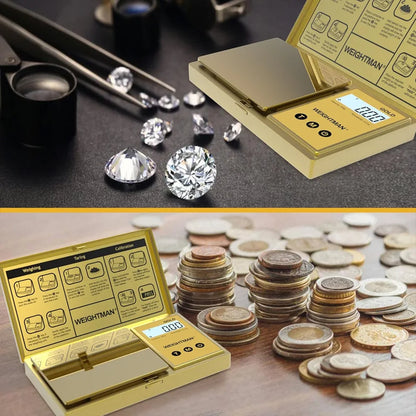 Gold Digital Scale Gram, 200g/0.01g Pocket Scale Gold Titanium Plating, LCD Backlit Display, Mini Jewelry Scale with 6 Units, Auto Off, Tare Function for Food, Coins, Battery Included