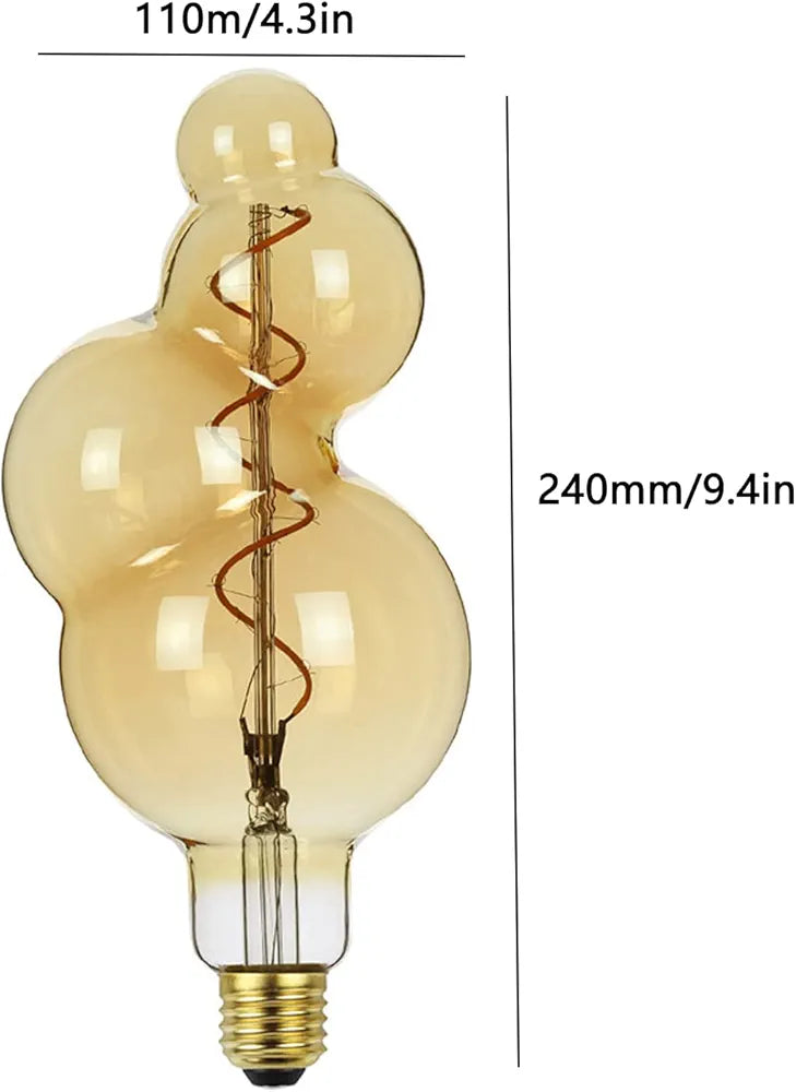 Large Vintage Light Bulb Bubble Light Bulb 4W Bubble Shaped LED Oversized Edison Bulb 2300K Warm White Amber Glass Spiral Flexible Filament E26 Base