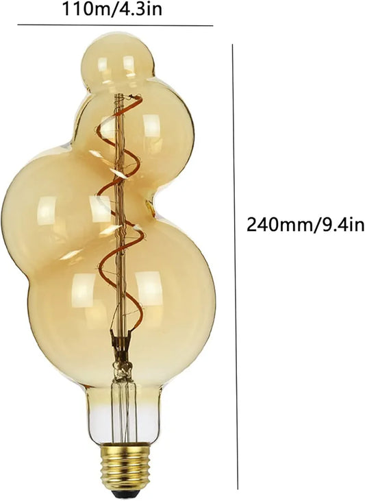 Large Vintage Light Bulb Bubble Light Bulb 4W Bubble Shaped LED Oversized Edison Bulb 2300K Warm White Amber Glass Spiral Flexible Filament E26 Base