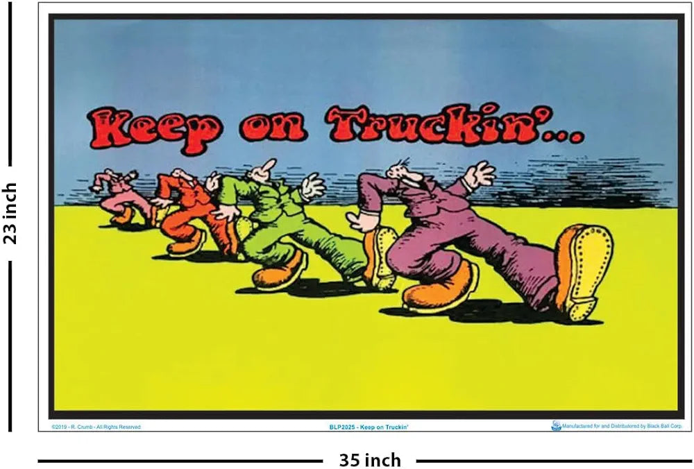 Keep on Truckin (by R. Crumb) Blacklight Poster - Authentic Blacklight-Reactive Flocked Material - 35" x 23"