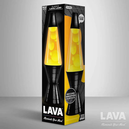 The Original LAVA® Lamp 14.5'' Vinyl Record Grooved Base - Classic Liquid Motion Lamp - Yellow Lava and Orange Liquid
