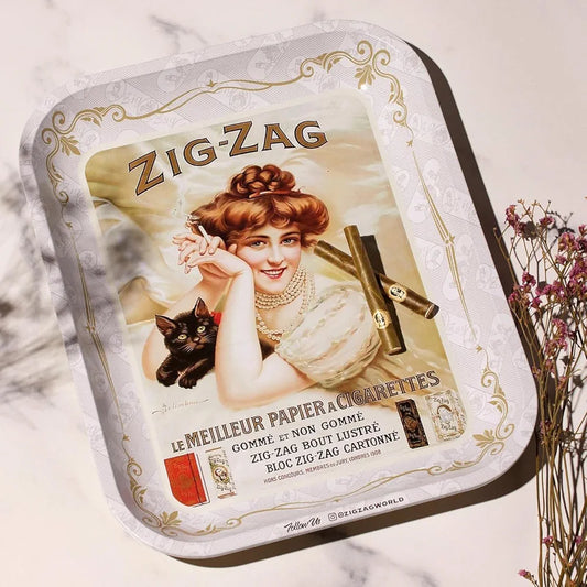 ZIG-ZAG Large Metal Rolling Tray - Vintage White - Elegant Design, Sleek Finish, Smooth Rounded Corners
