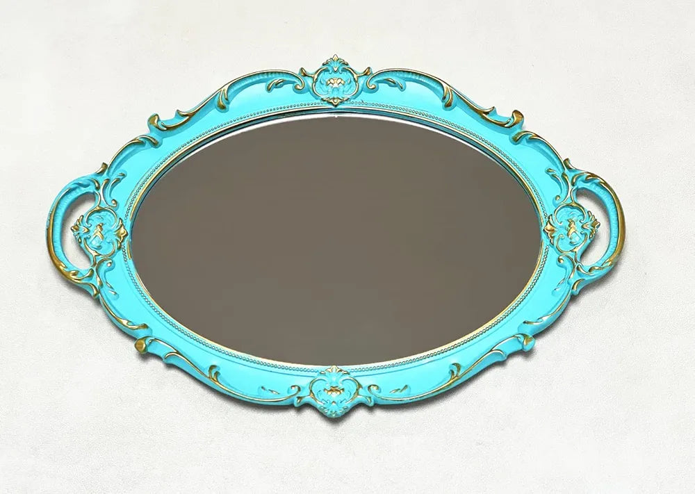 Schones Geschaft Decorative Mirror Tray (14.4”x 9.8”) (Blue - Oval)