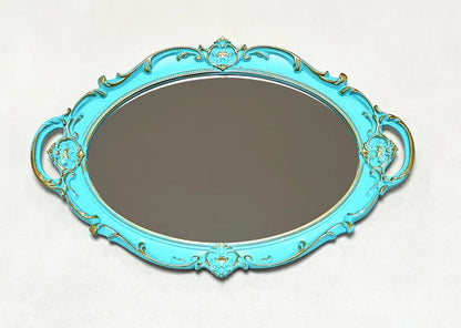 Schones Geschaft Decorative Mirror Tray (14.4”x 9.8”) (Blue - Oval)
