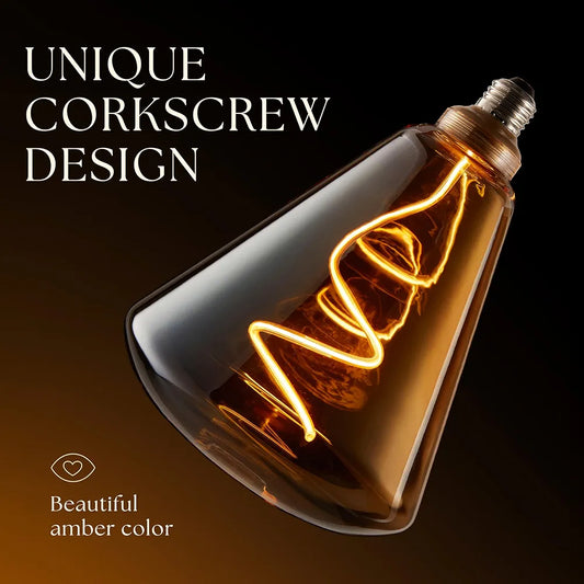 Jumbo LED Filament Edison Light Bulb – 240 Lumen, 4.9W, Dimmable, 2000K Warm White, Medium E26 Base with Stunning Inner Pillar Corkscrew Design for Vintage Home Décor (Diamond)