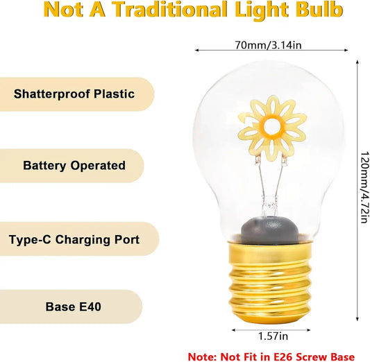 FLOWER Cordless Battery Powered Light Bulb, Rechargeable