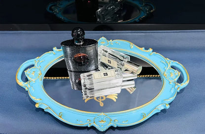 Schones Geschaft Decorative Mirror Tray (14.4”x 9.8”) (Blue - Oval)