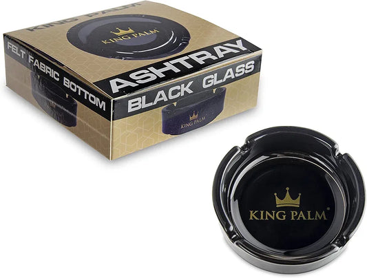 King Palm Round Glass Cigarette Ashtray - Black - Indoor/Outdoor