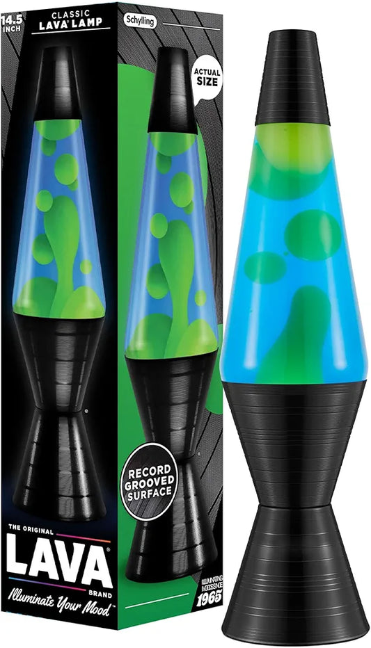 LAVA The Original Lamp - 14.5'' Vinyl Record Grooved Base - Classic Liquid Motion Lamp - Yellow and Blue Liquid
